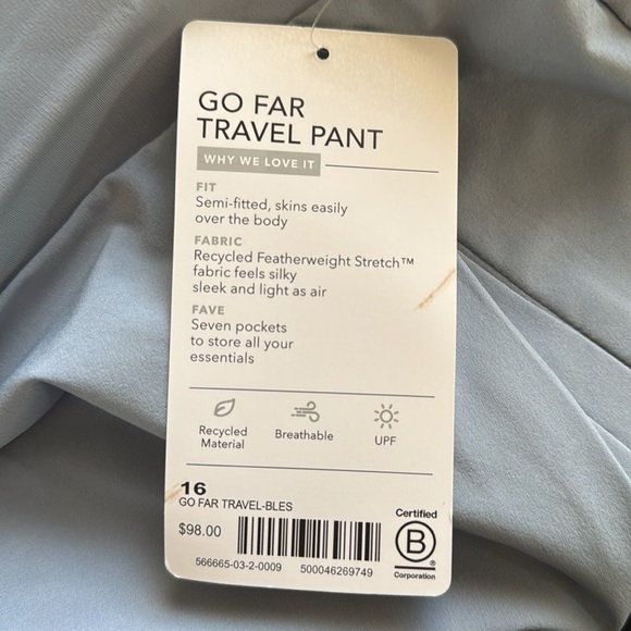 Athleta go far travel pant new with tag size 16 blue - Picture 7 of 8